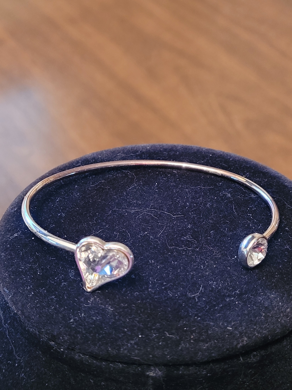 Silver-Tone Heart Swarovski Crystal Open Bangle Bracelet - Women Jewelry